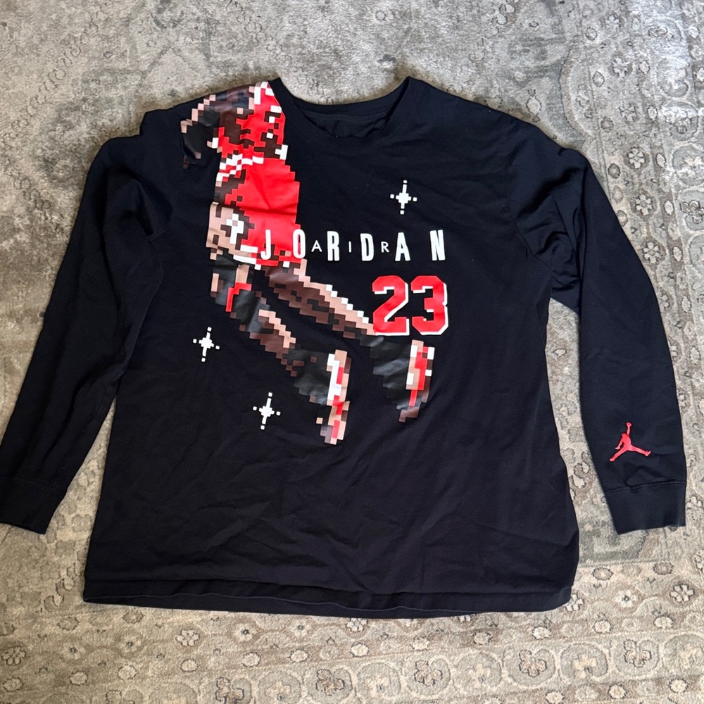 Jordan Black Long Sleeve with Red Pixel Graphic